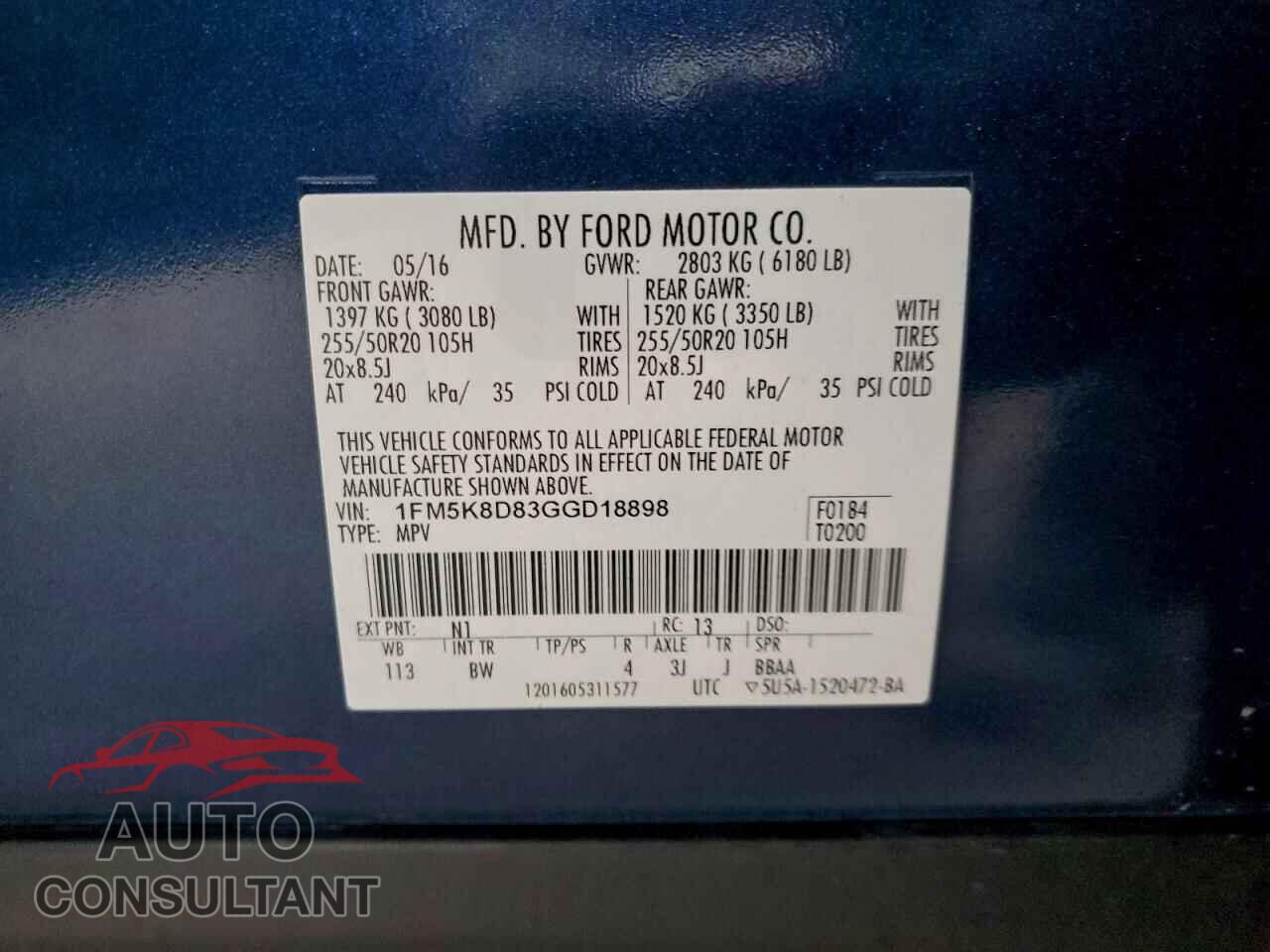 FORD EXPLORER 2016 - 1FM5K8D83GGD18898