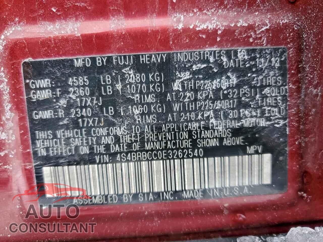 SUBARU OUTBACK 2014 - 4S4BRBCC0E3262540
