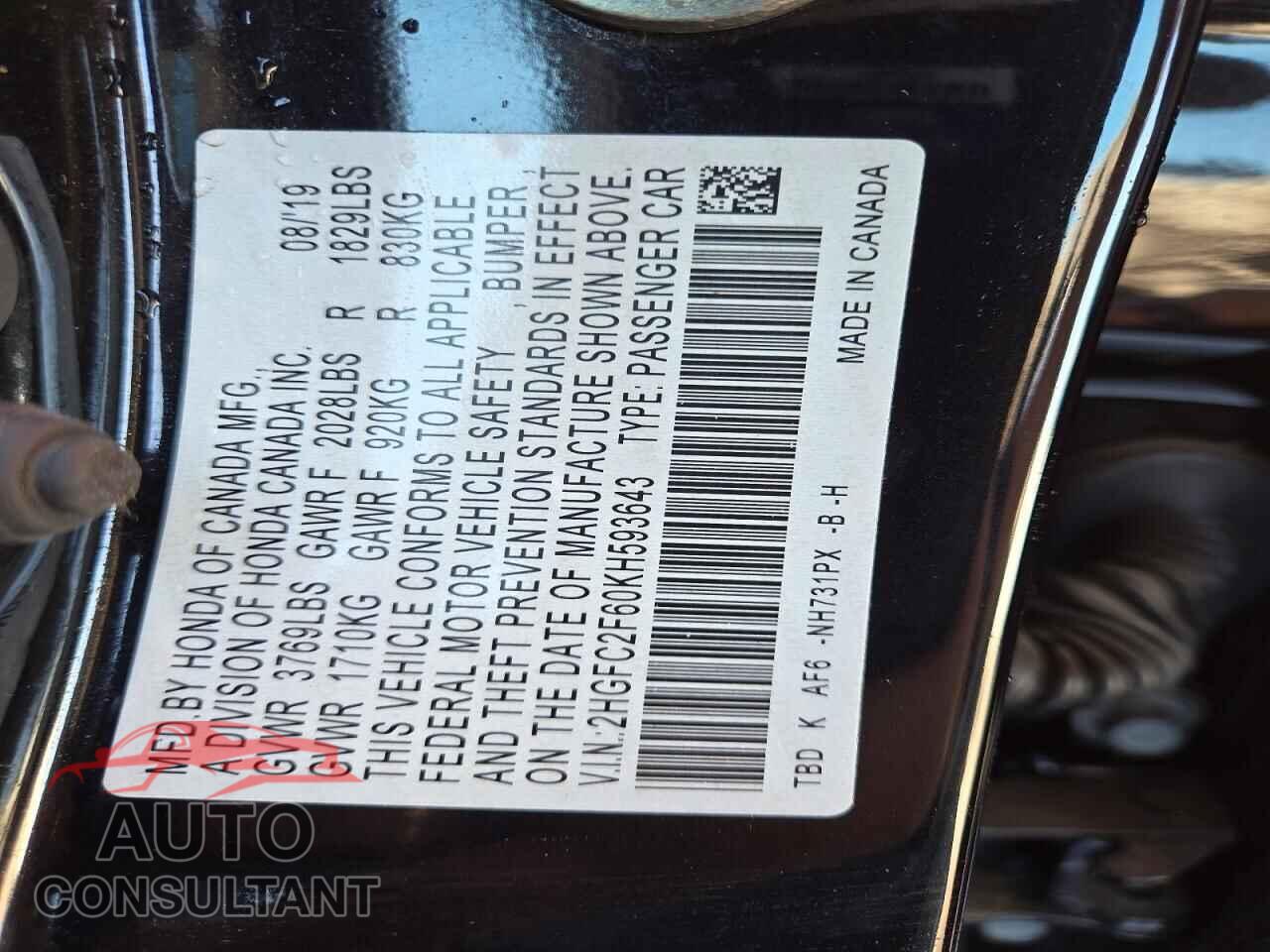 HONDA CIVIC 2019 - 2HGFC2F60KH593643