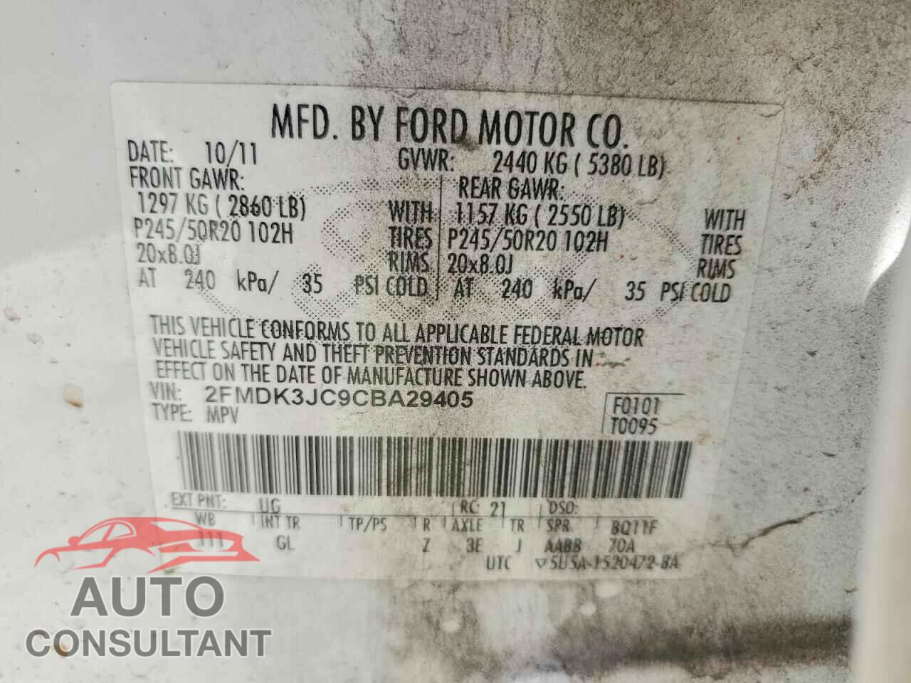 FORD EDGE 2012 - 2FMDK3JC9CBA29405