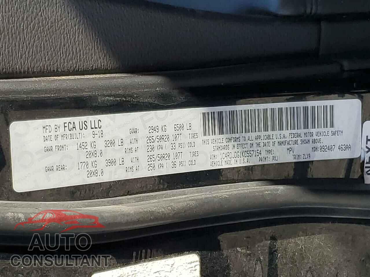 DODGE DURANGO 2019 - 1C4RDJDG1KC557154