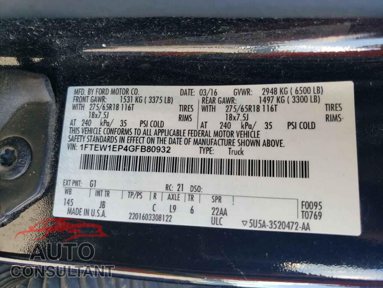FORD F-150 2016 - 1FTEW1EP4GFB80932