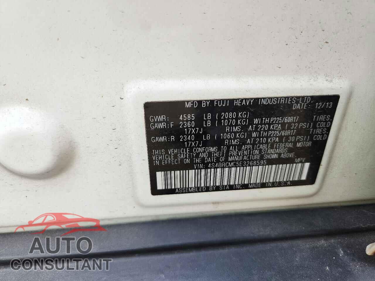 SUBARU OUTBACK 2014 - 4S4BRCMC5E3268595