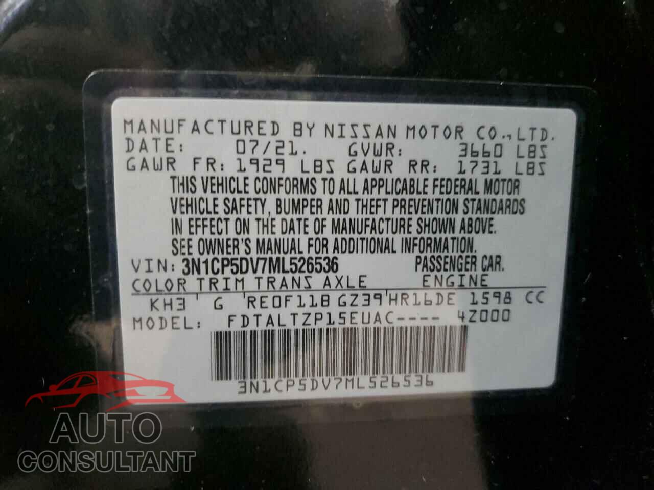 NISSAN KICKS 2021 - 3N1CP5DV7ML526536