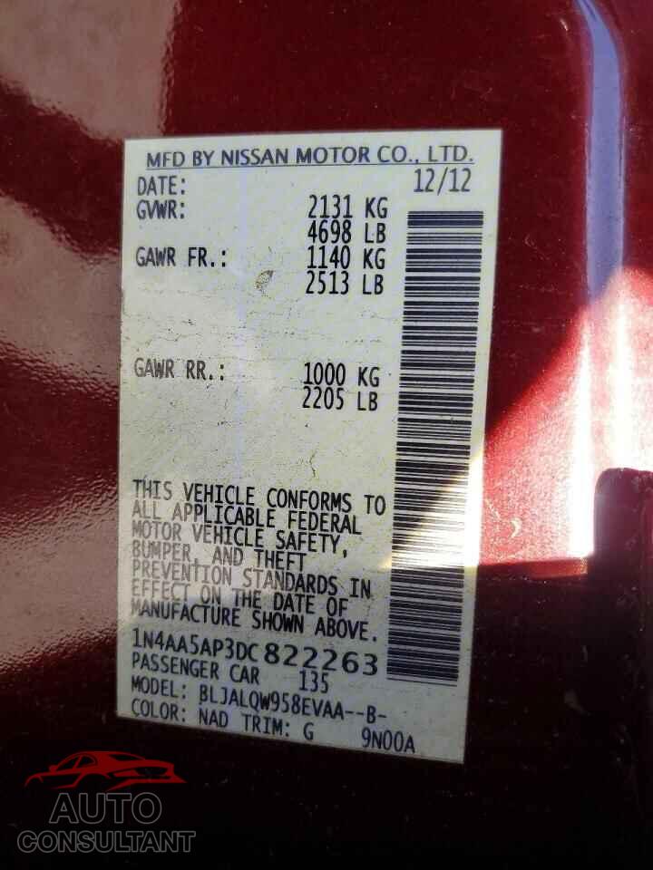 NISSAN MAXIMA 2013 - 1N4AA5AP3DC822263