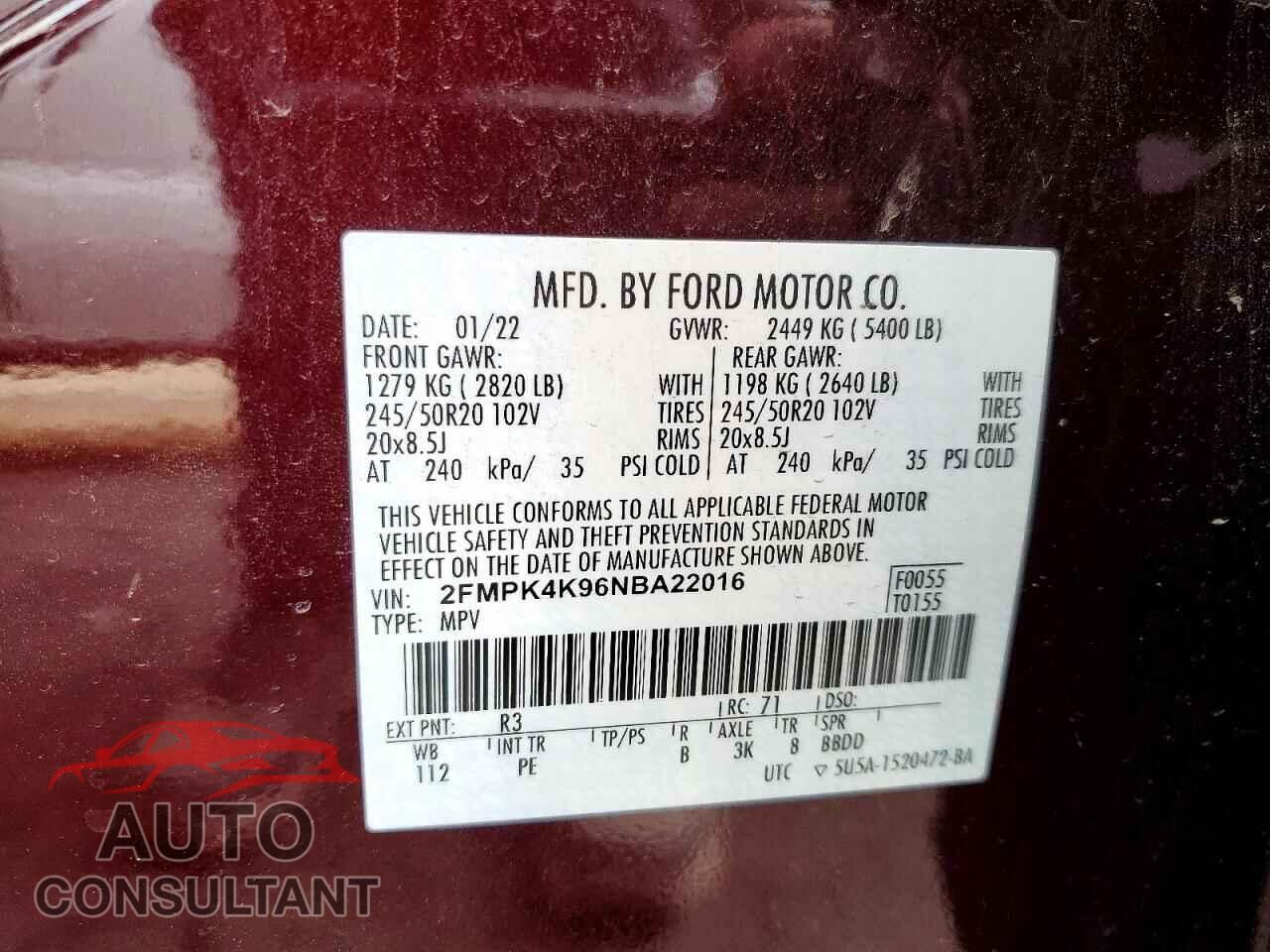 FORD EDGE 2022 - 2FMPK4K96NBA22016