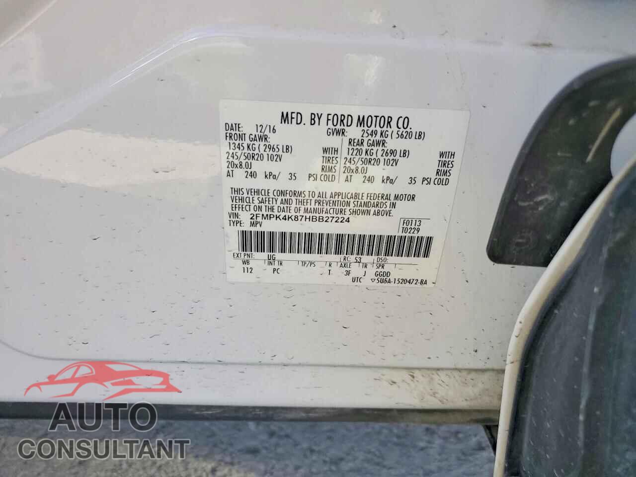 FORD EDGE 2017 - 2FMPK4K87HBB27224