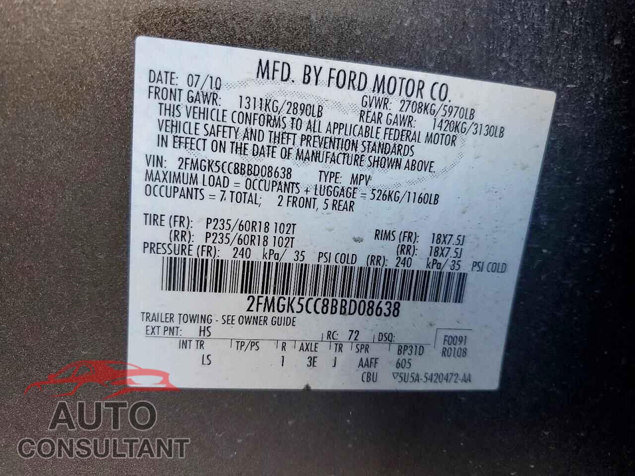 FORD FLEX 2011 - 2FMGK5CC8BBD08638