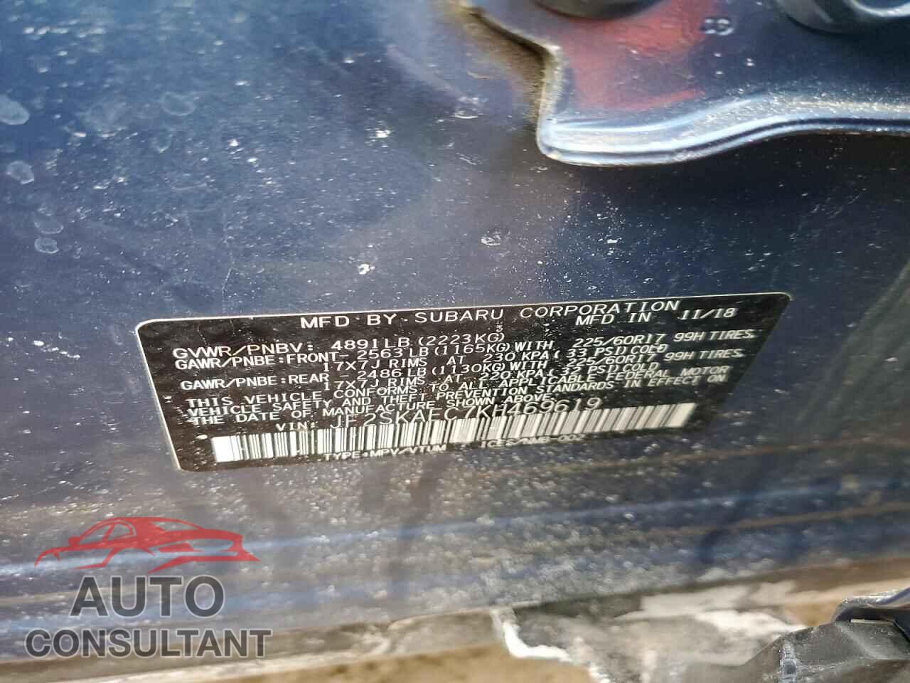 SUBARU FORESTER 2019 - JF2SKAEC7KH469619