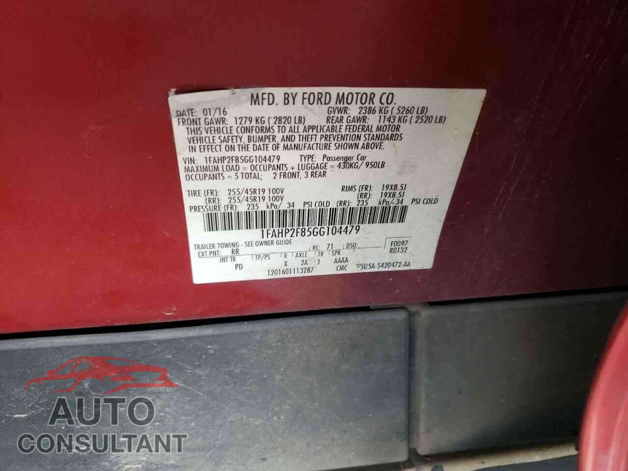 FORD TAURUS 2016 - 1FAHP2F85GG104479