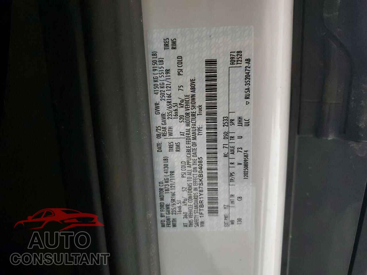 FORD TRANSIT 2025 - 1FTBR1Y87SKB04085