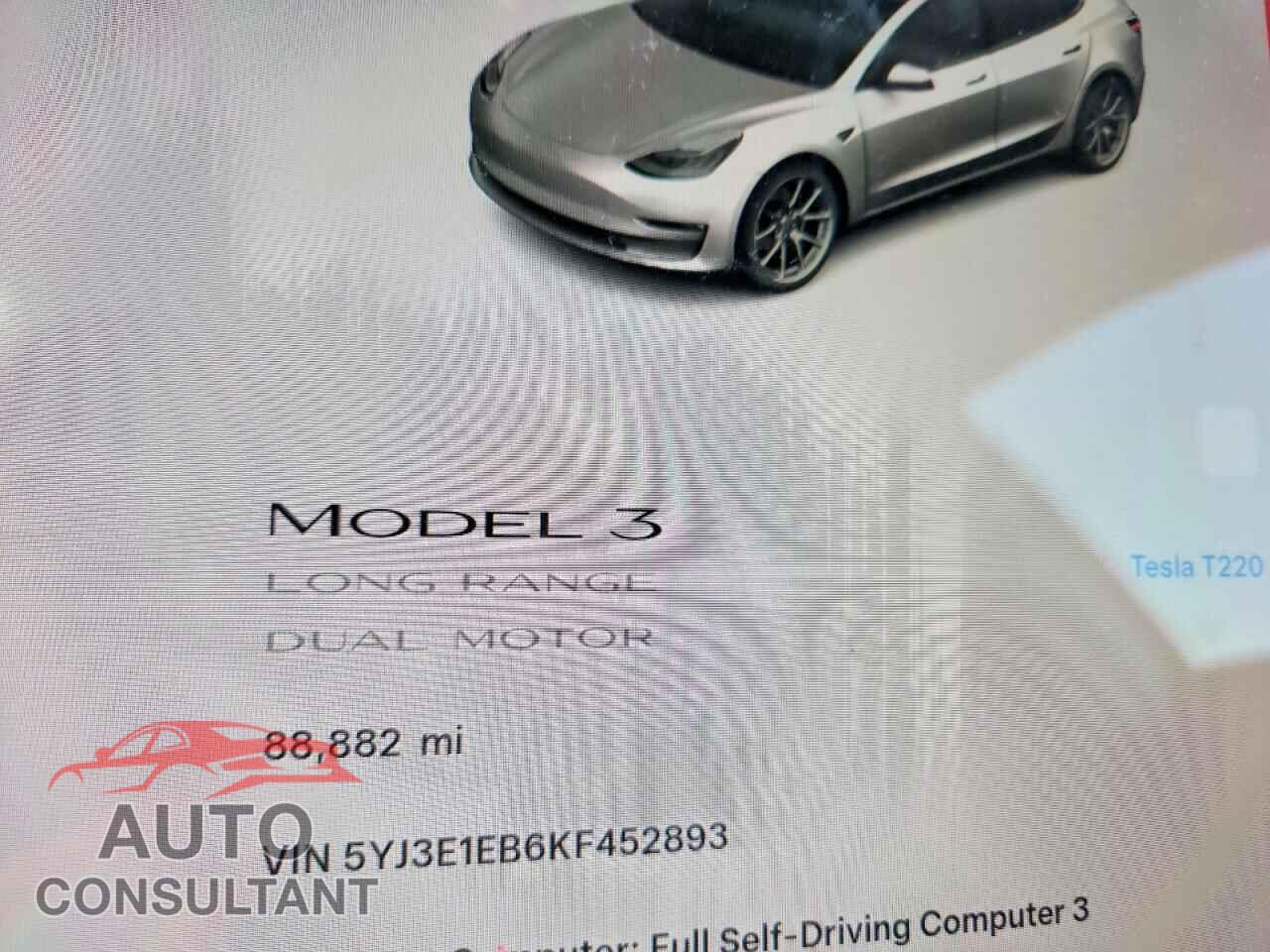 TESLA MODEL 3 2019 - 5YJ3E1EB6KF452893