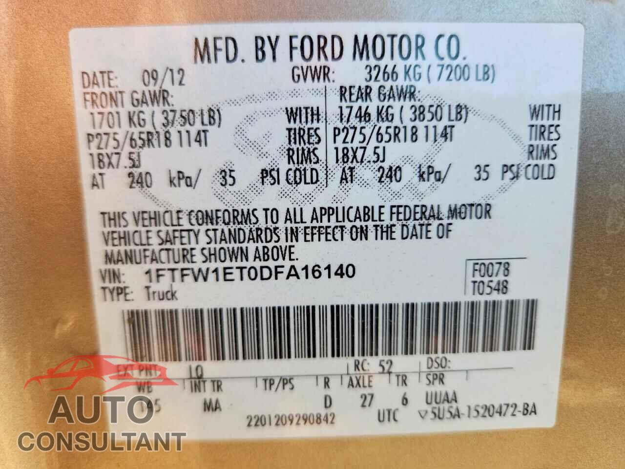 FORD F-150 2013 - 1FTFW1ET0DFA16140