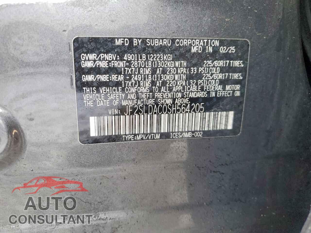 SUBARU FORESTER 2025 - JF2SLDAC0SH564205