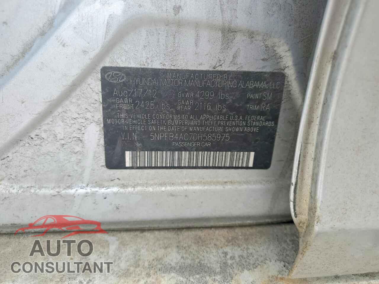 HYUNDAI SONATA 2013 - 5NPEB4AC7DH585975