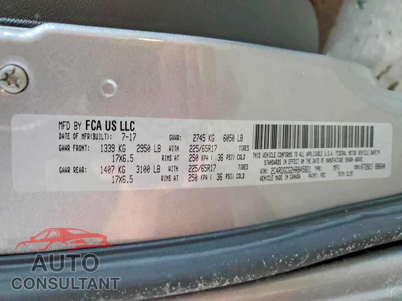 DODGE CARAVAN 2017 - 2C4RDGCG2HR845821