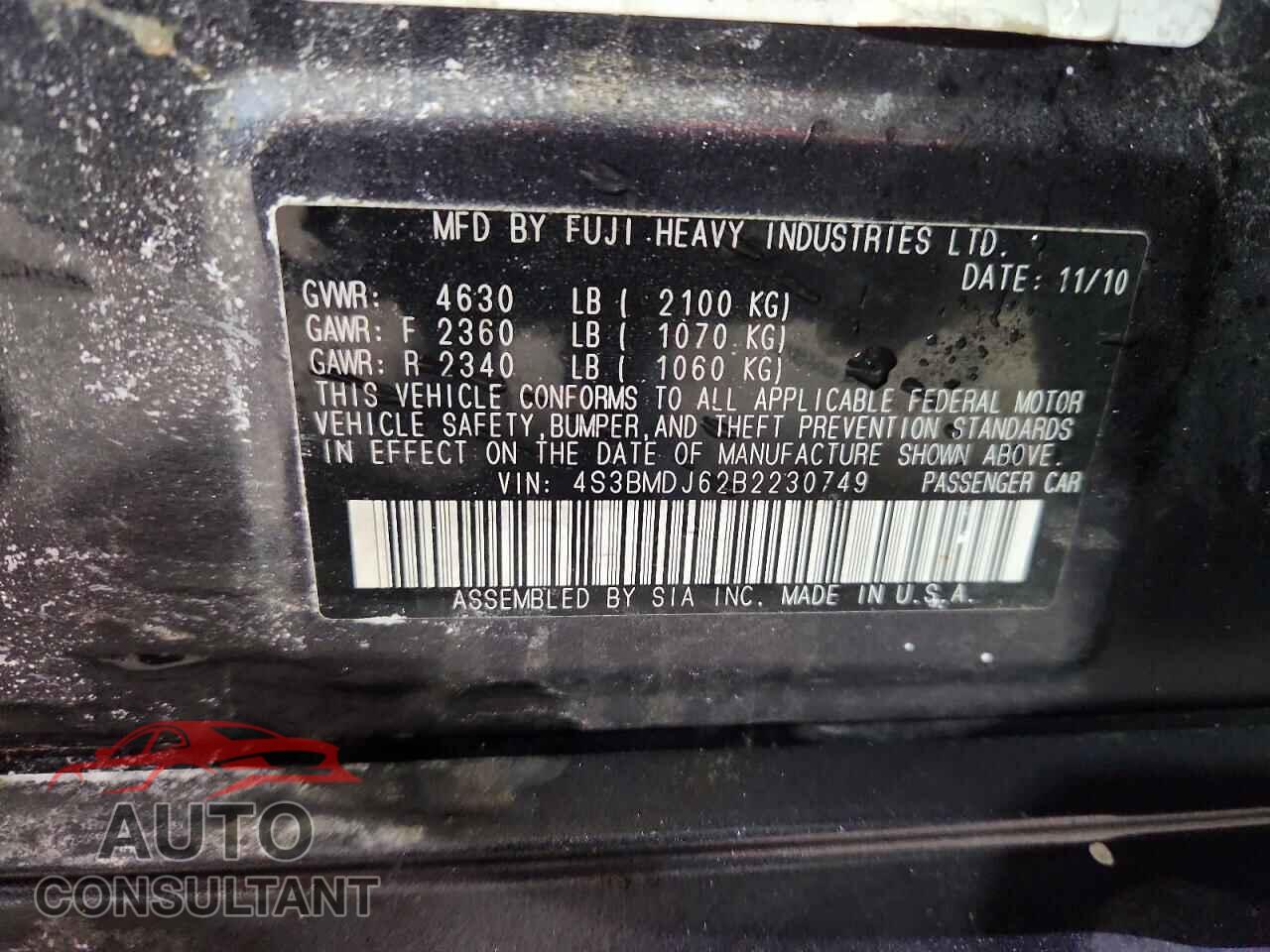 SUBARU LEGACY 2011 - 4S3BMDJ62B2230749