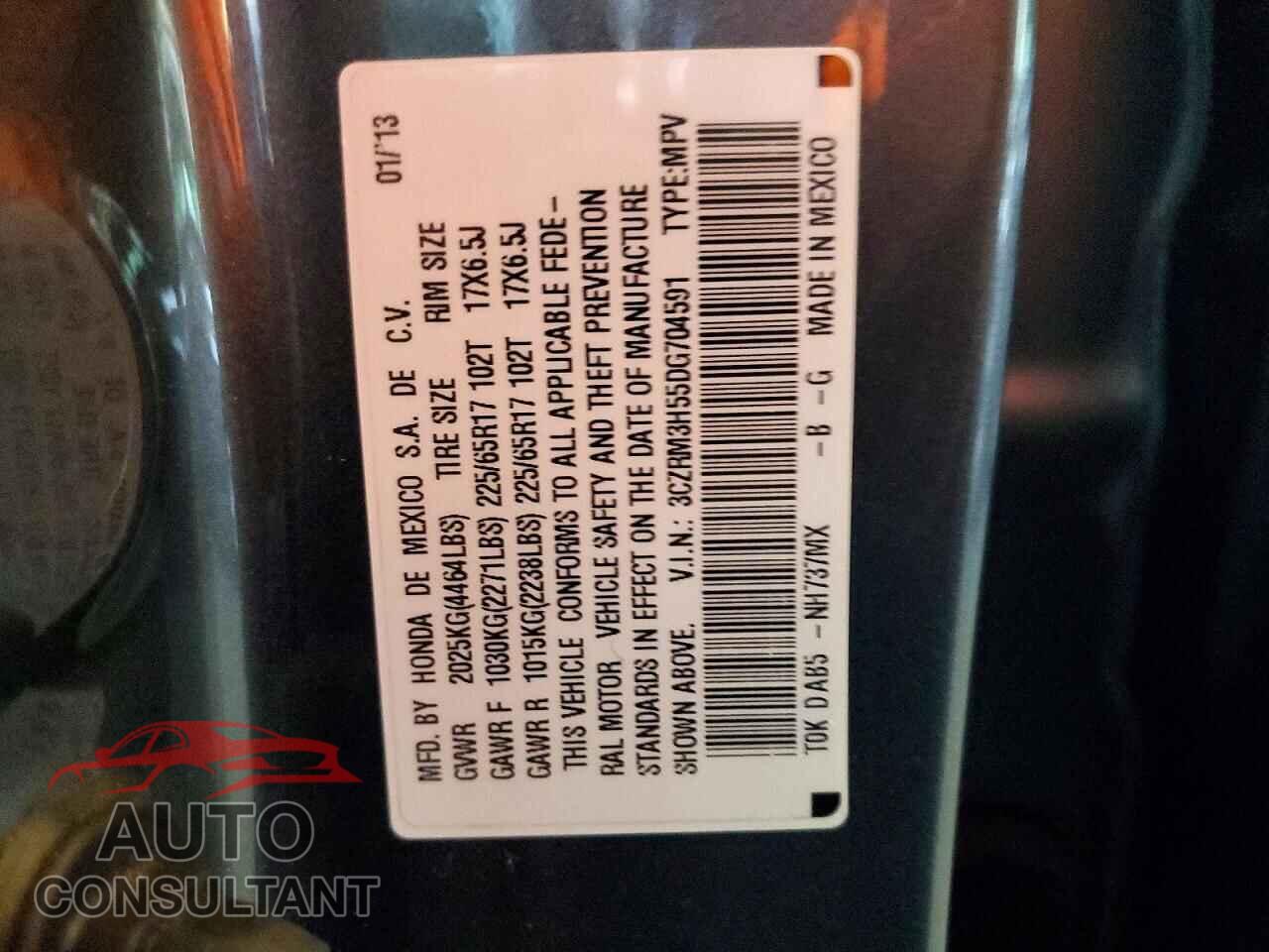 HONDA CRV 2013 - 3CZRM3H55DG704591