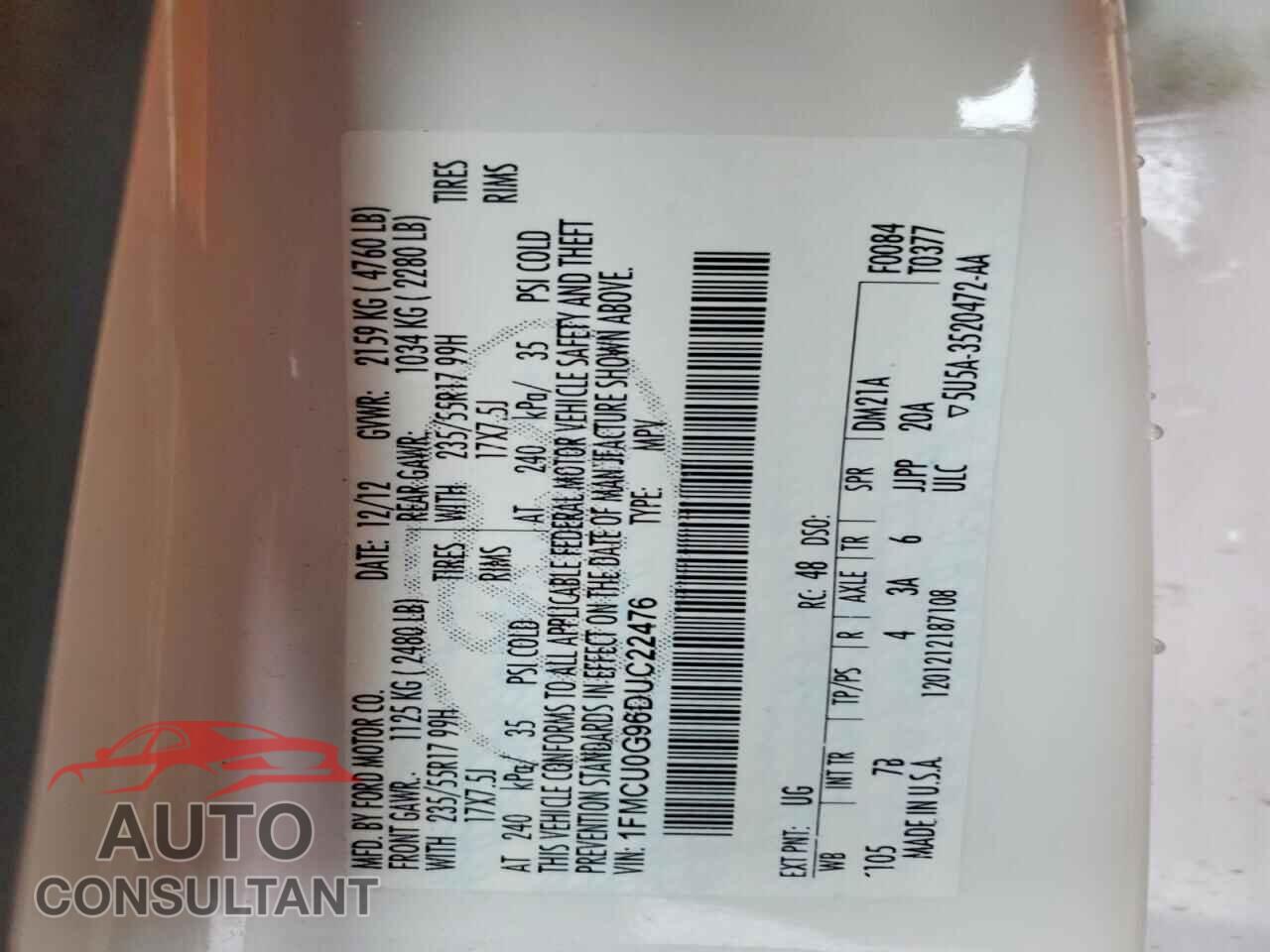 FORD ESCAPE 2013 - 1FMCU0G96DUC22476