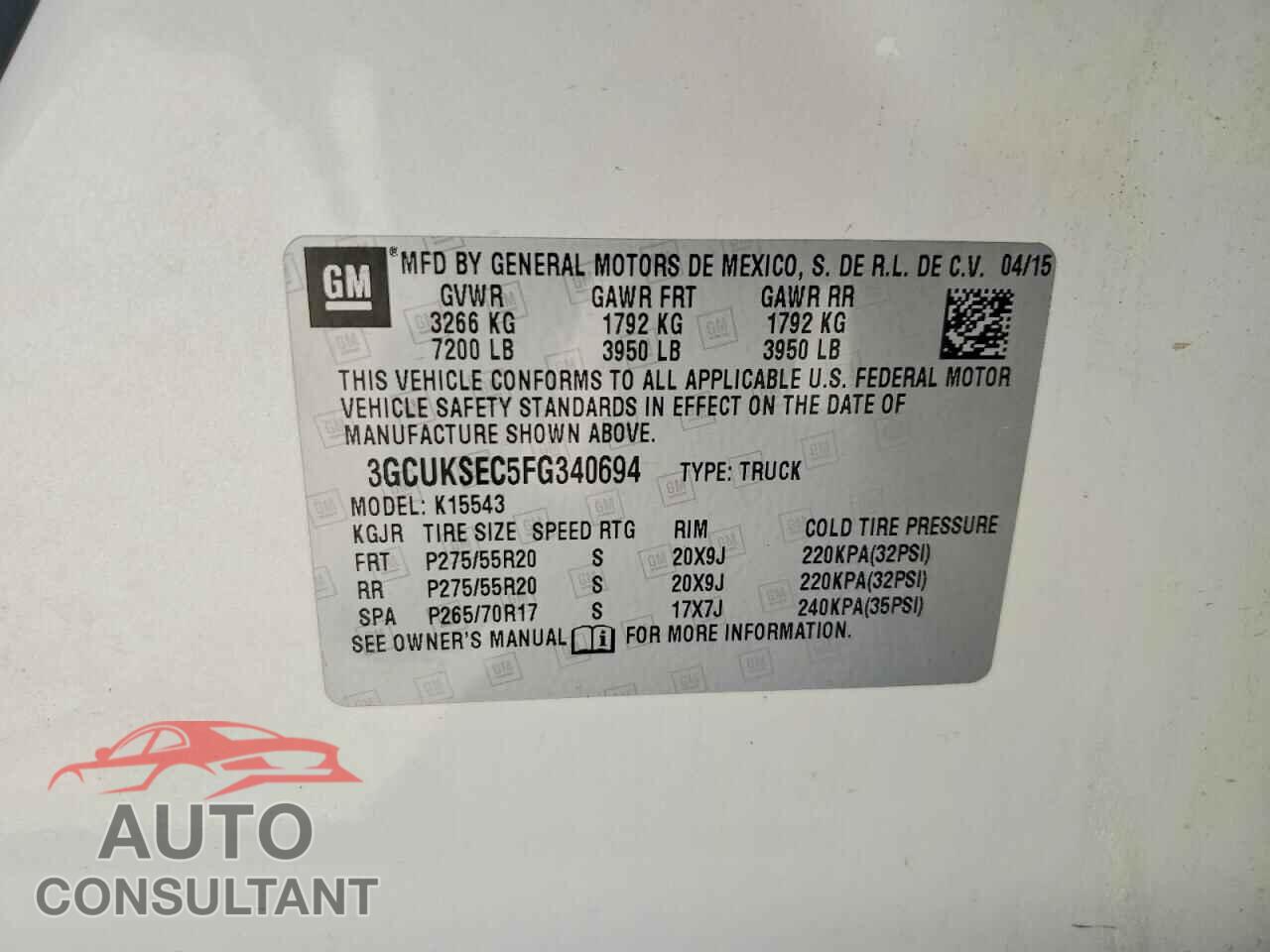 CHEVROLET ALL Models 2015 - 3GCUKSEC5FG340694
