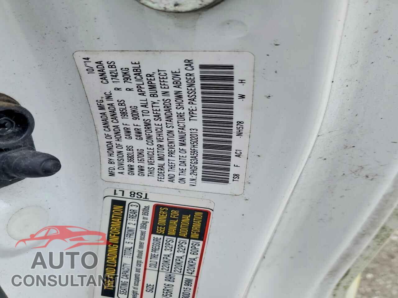 HONDA CIVIC 2015 - 2HGFG3A59FH502013