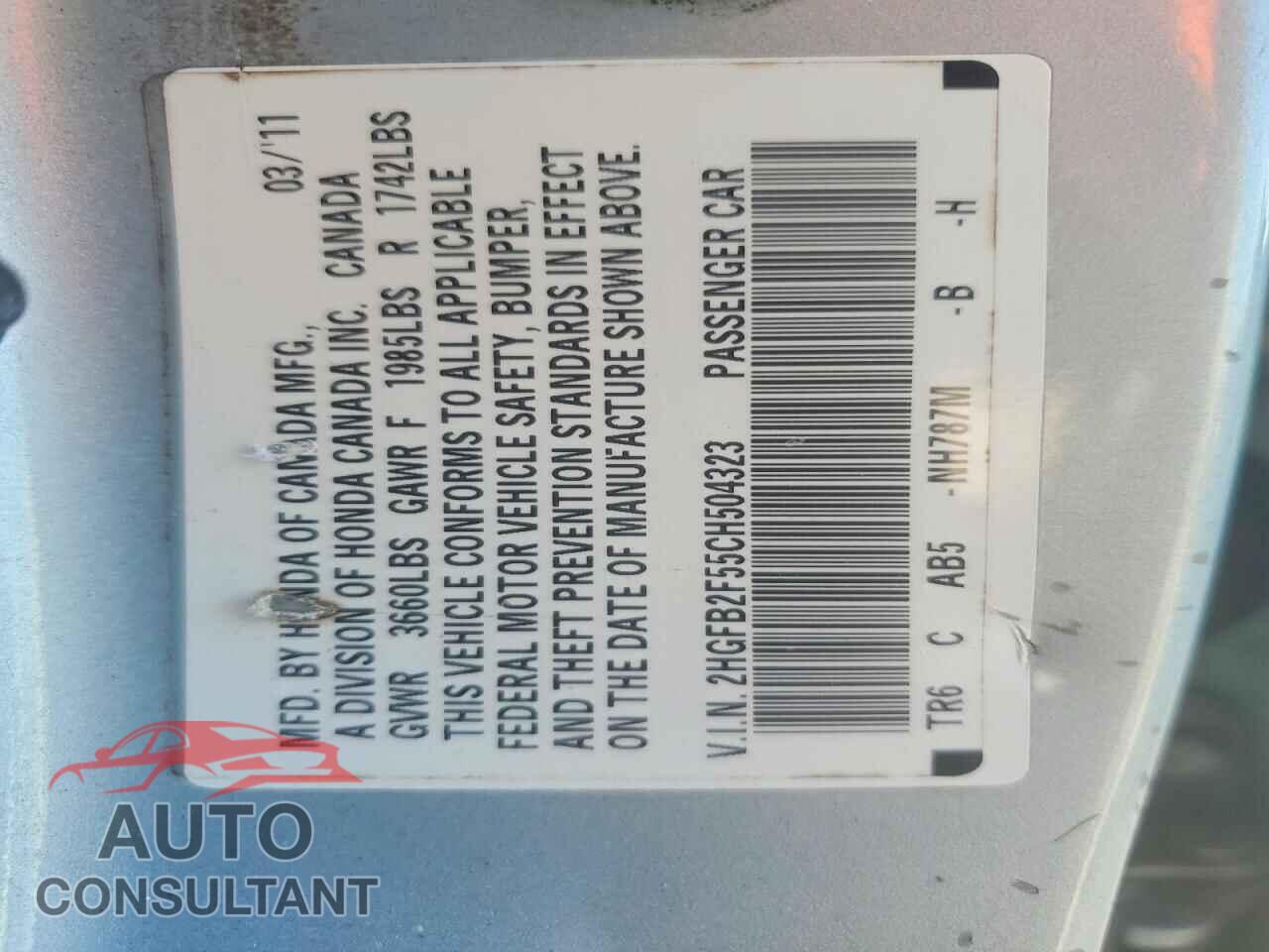 HONDA CIVIC 2012 - 2HGFB2F55CH504323