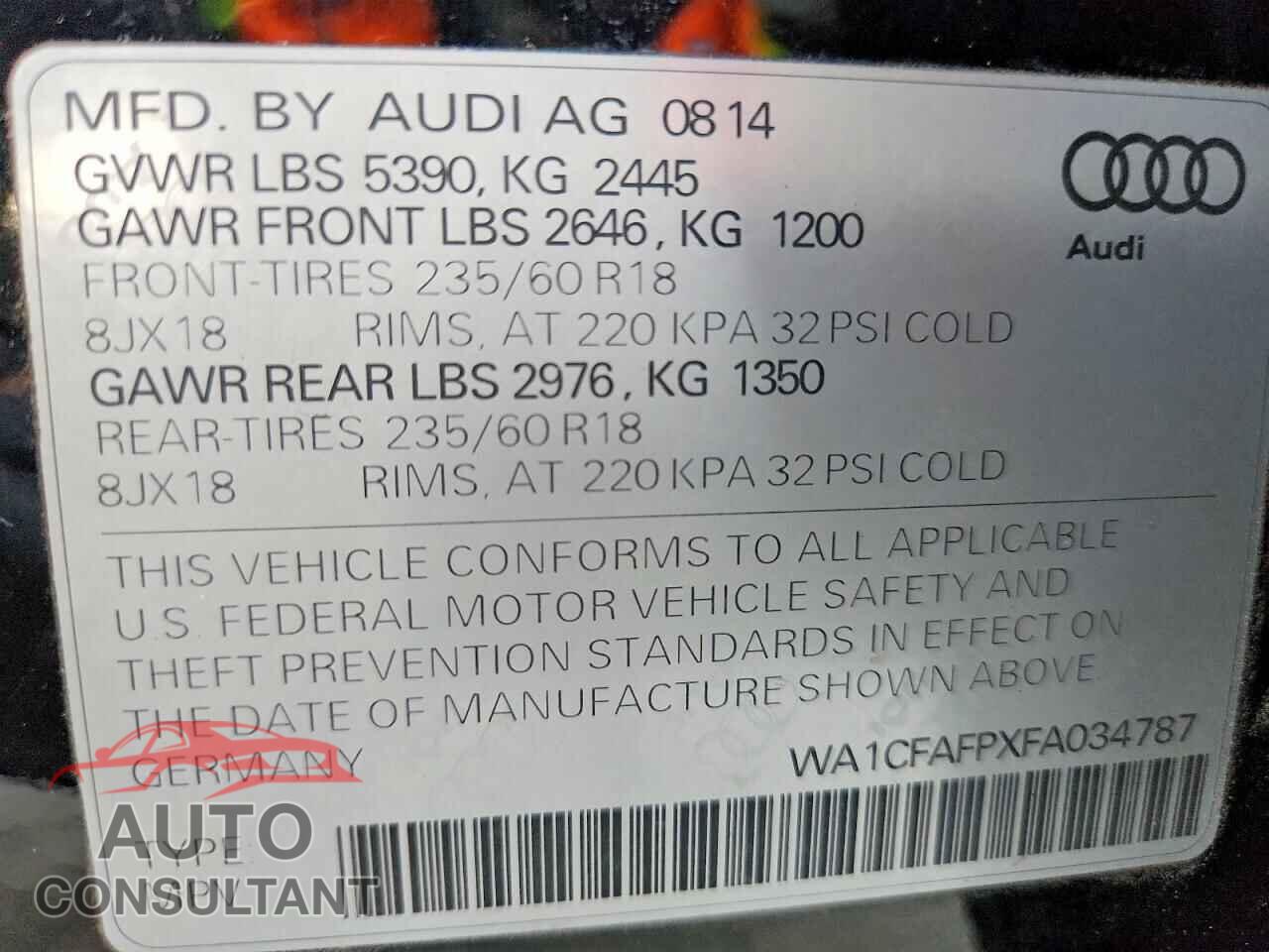 AUDI Q5 2015 - WA1CFAFPXFA034787