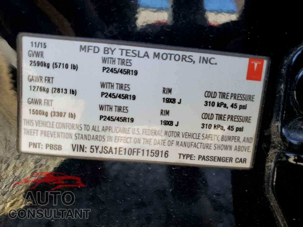 TESLA MODEL S 2015 - 5YJSA1E10FF115916
