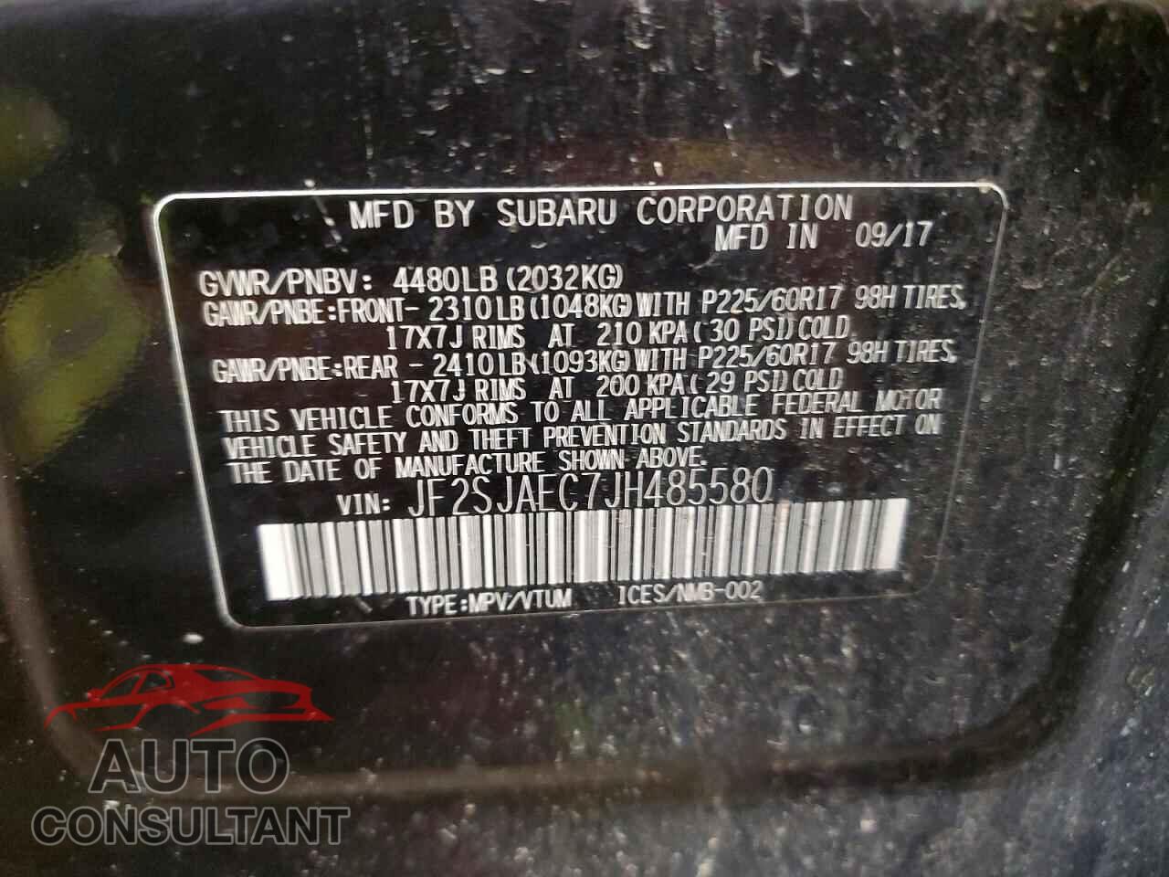 SUBARU FORESTER 2018 - JF2SJAEC7JH485580