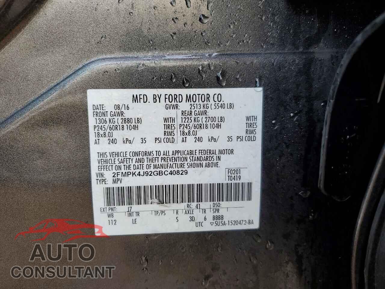 FORD EDGE 2016 - 2FMPK4J92GBC40829