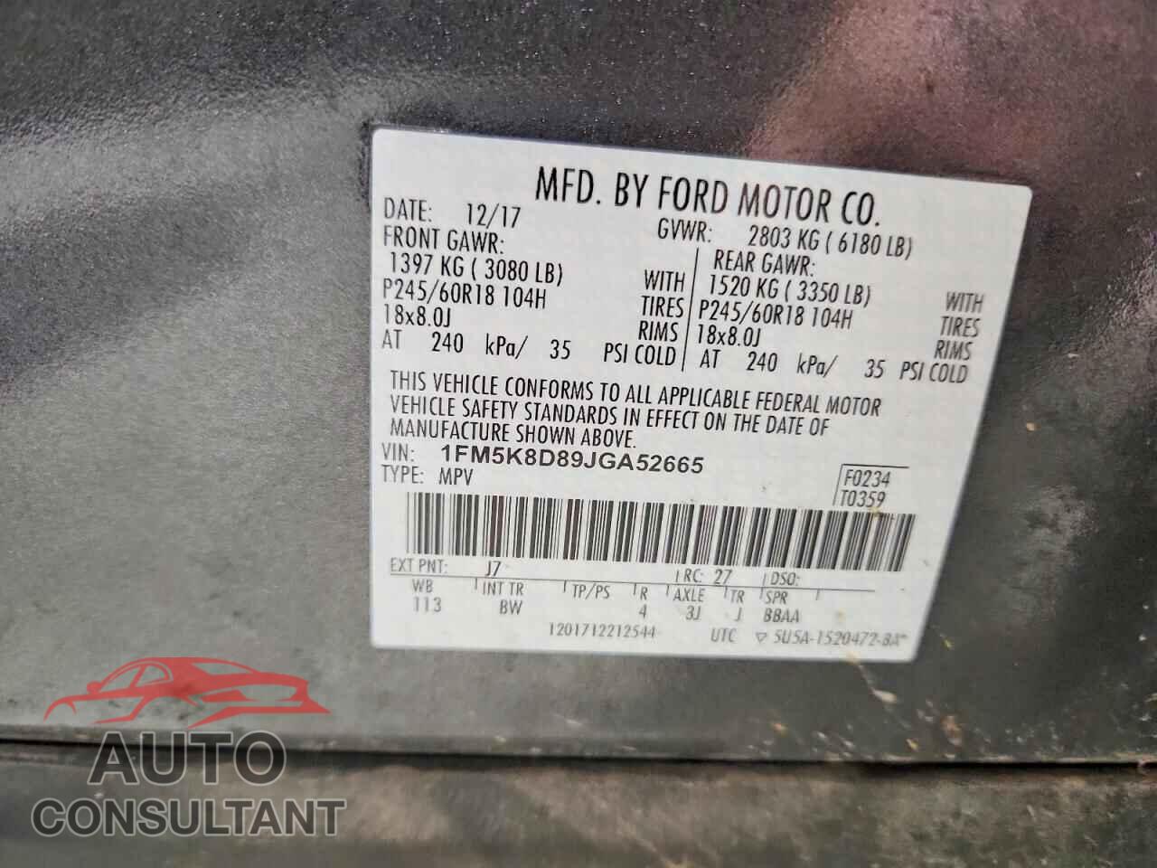 FORD EXPLORER 2018 - 1FM5K8D89JGA52665