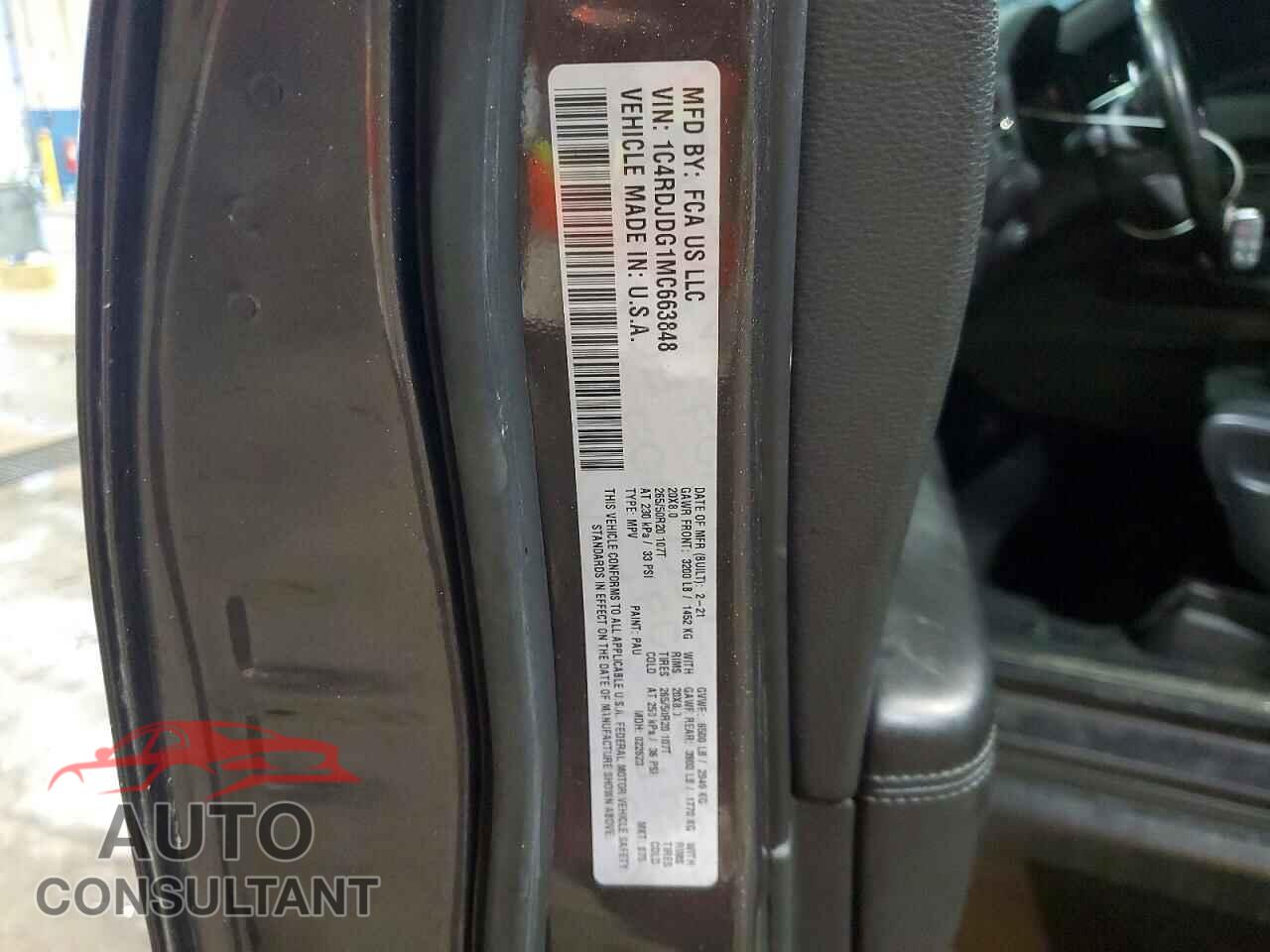 DODGE DURANGO 2021 - 1C4RDJDG1MC663848