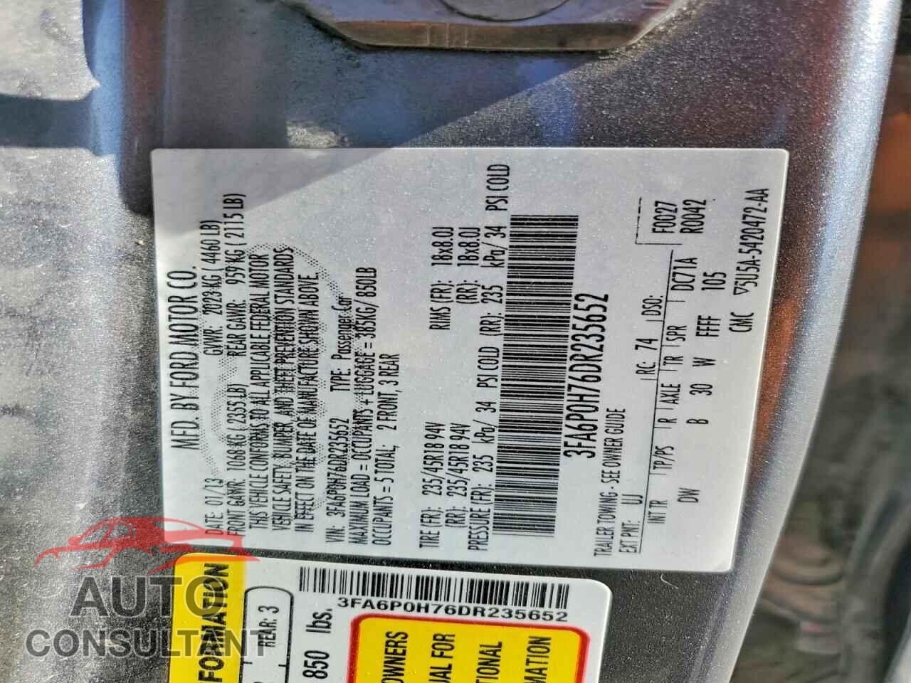 FORD FUSION 2013 - 3FA6P0H76DR235652