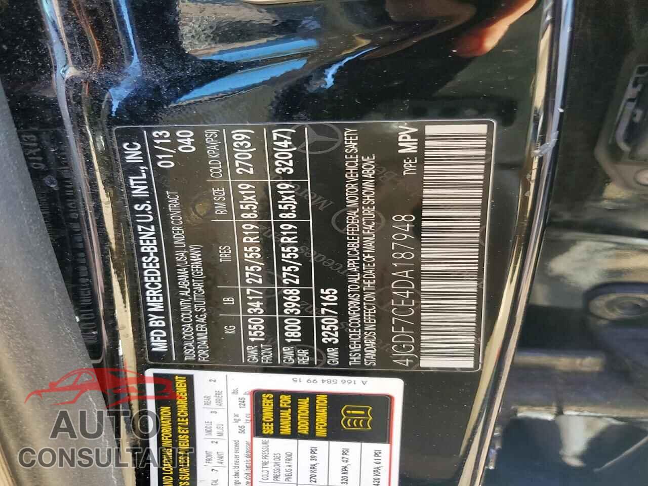MERCEDES-BENZ GL-CLASS 2013 - 4JGDF7CE4DA187948