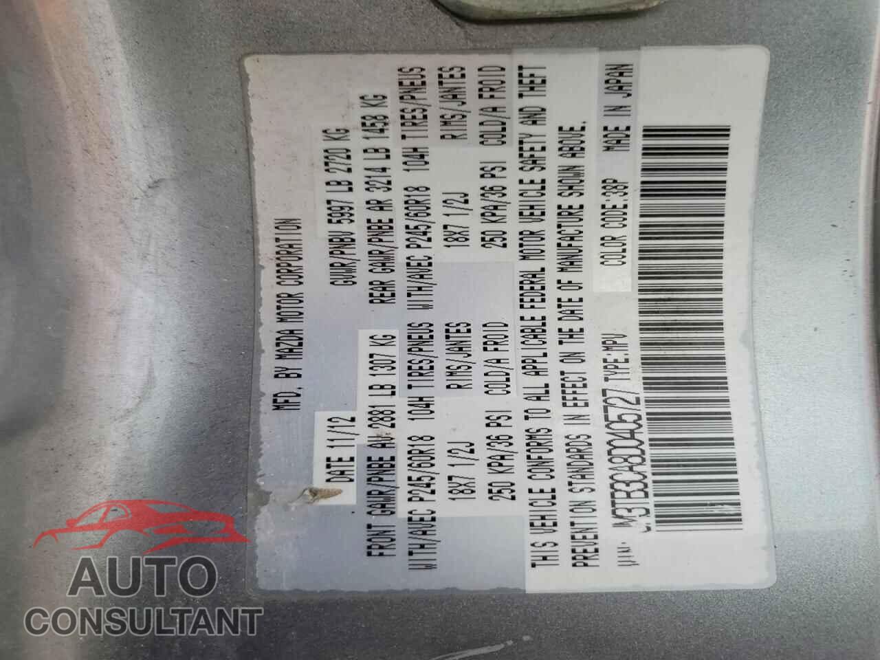 MAZDA CX-9 2013 - JM3TB3CA8D0405727