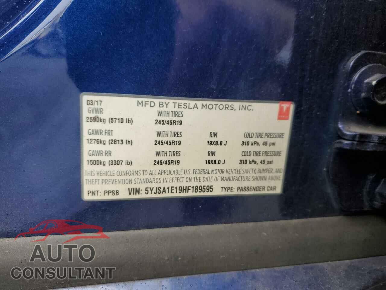 TESLA MODEL S 2017 - 5YJSA1E19HF189595
