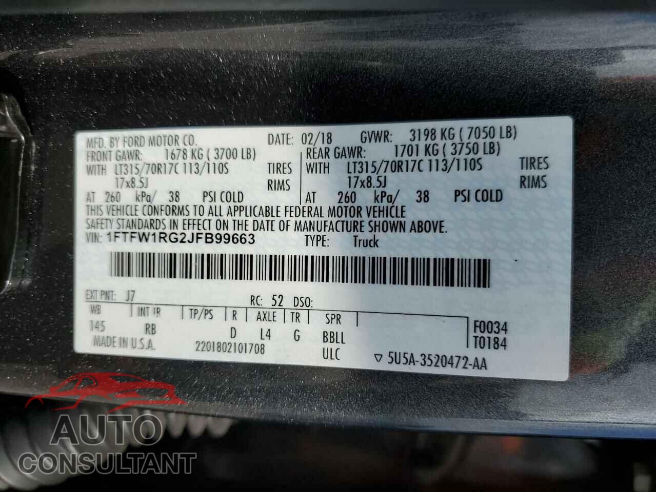 FORD F150 2018 - 1FTFW1RG2JFB99663
