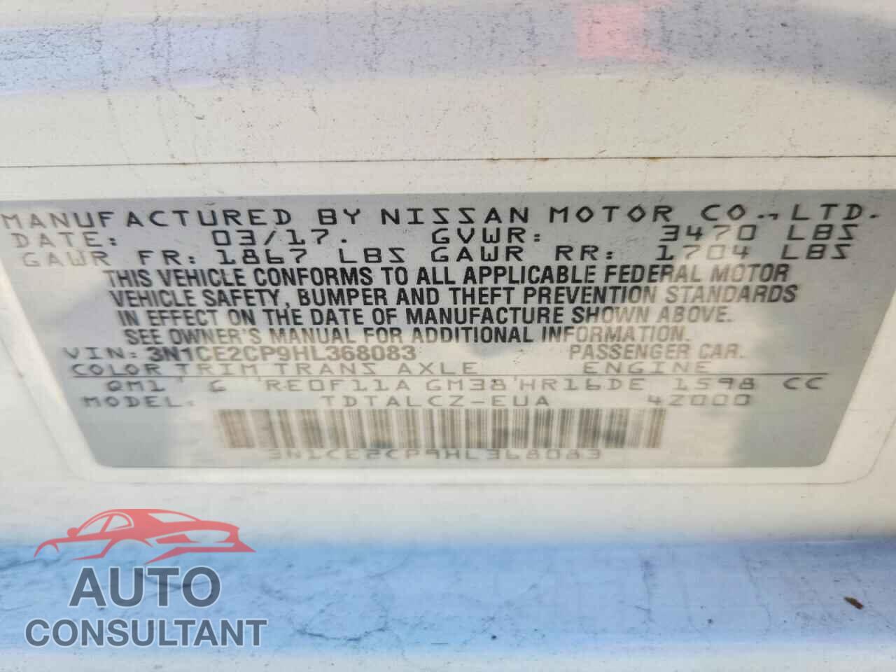 NISSAN VERSA 2017 - 3N1CE2CP9HL368083