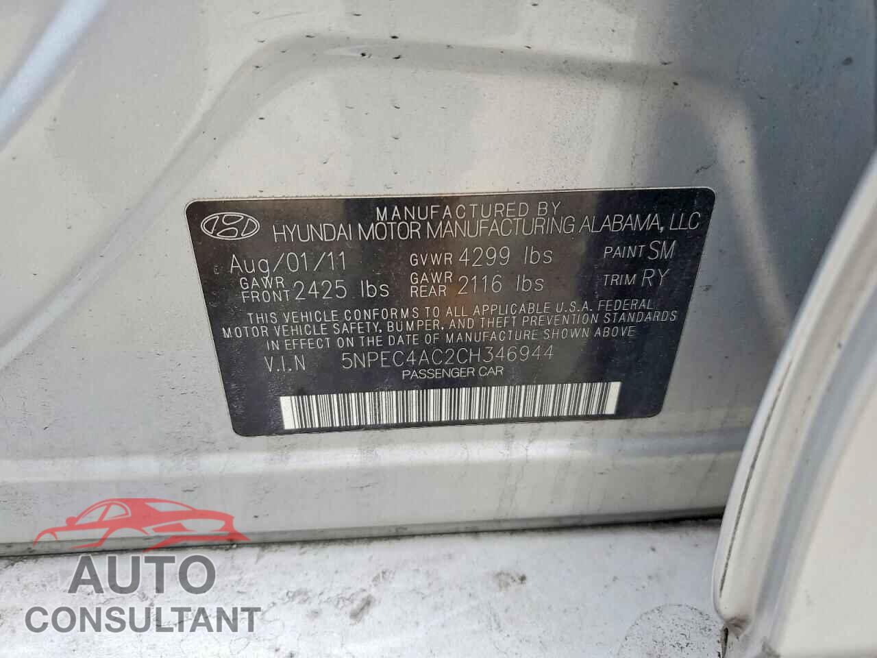 HYUNDAI SONATA 2012 - 5NPEC4AC2CH346944