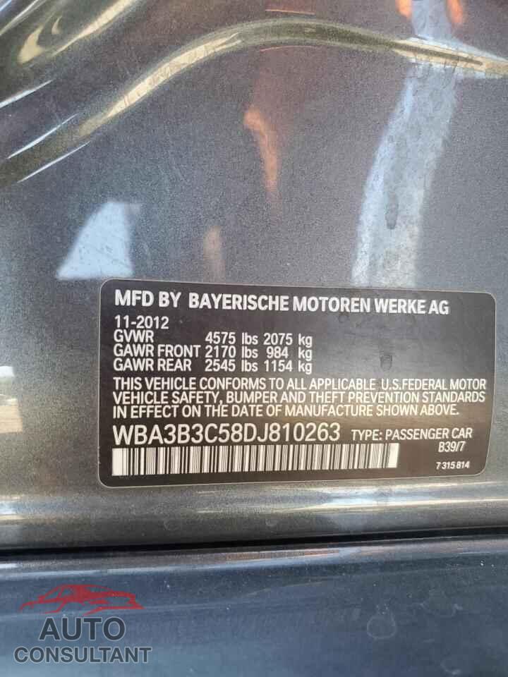 BMW 3 SERIES 2013 - WBA3B3C58DJ810263