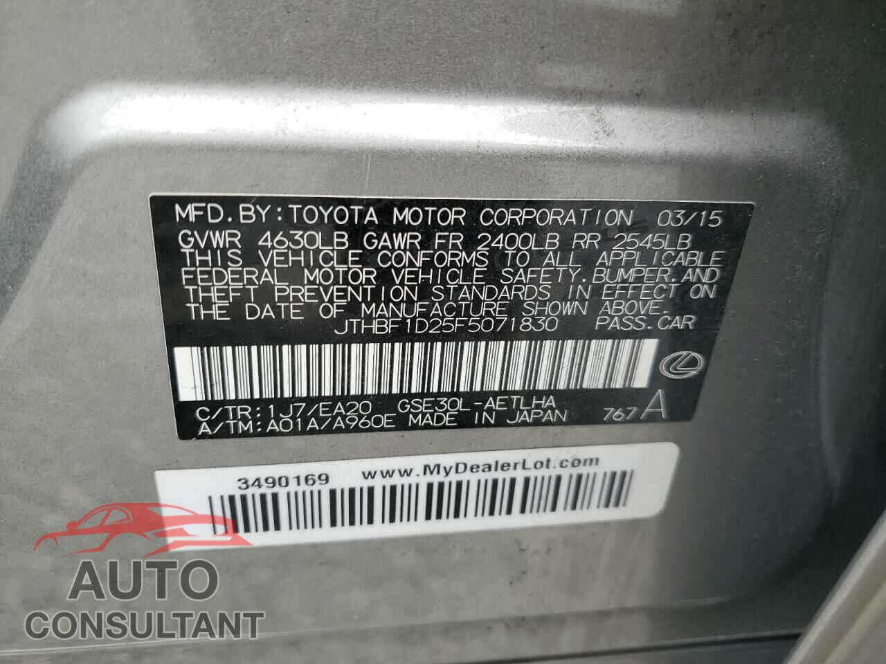 LEXUS IS 2015 - JTHBF1D25F5071830