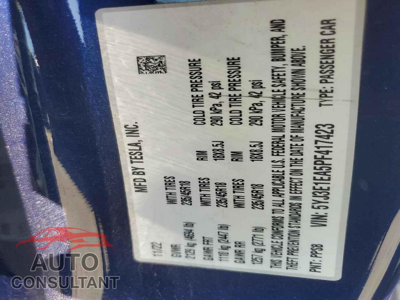 TESLA MODEL 3 2023 - 5YJ3E1EA5PF417423