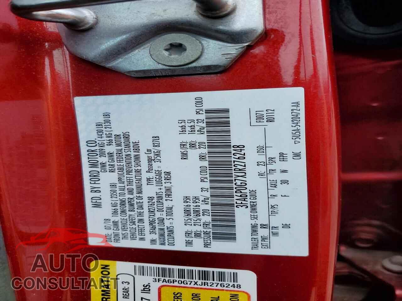 FORD FUSION 2018 - 3FA6P0G7XJR276248