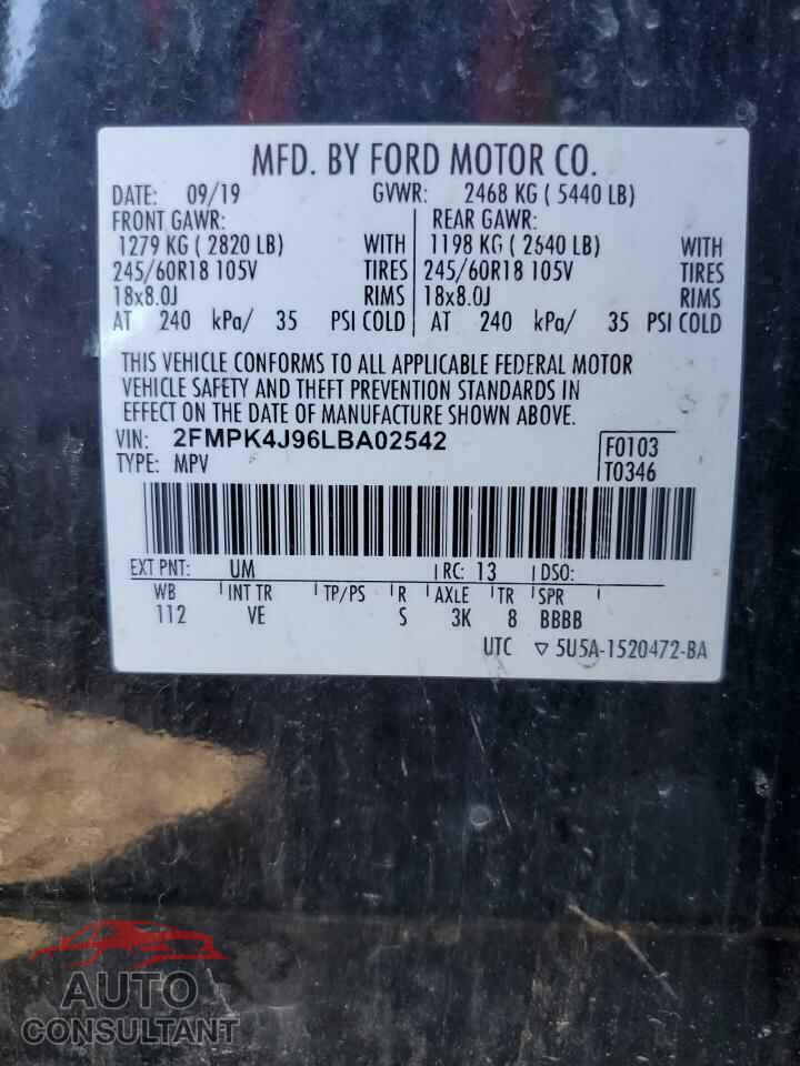 FORD EDGE 2020 - 2FMPK4J96LBA02542