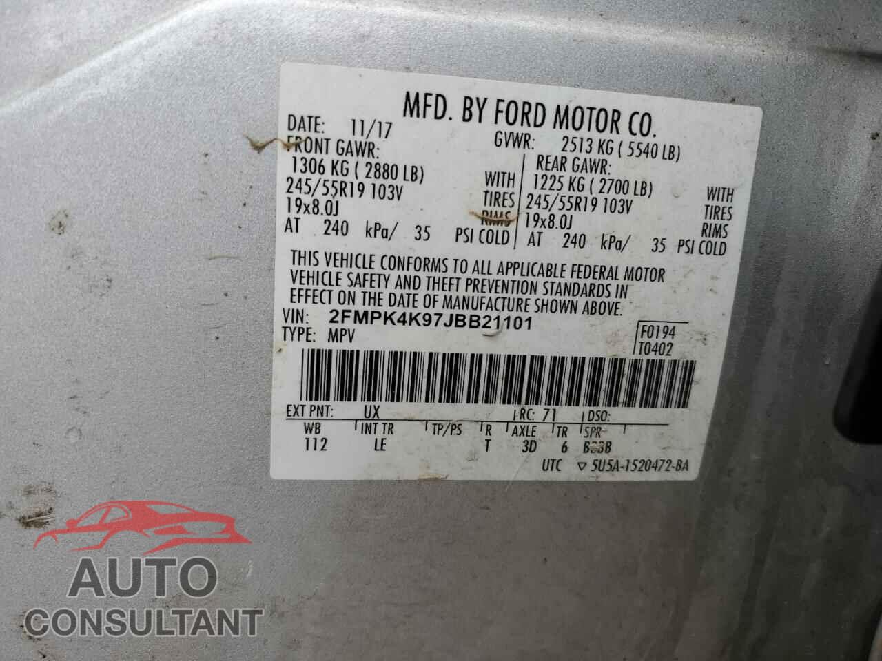 FORD EDGE 2018 - 2FMPK4K97JBB21101