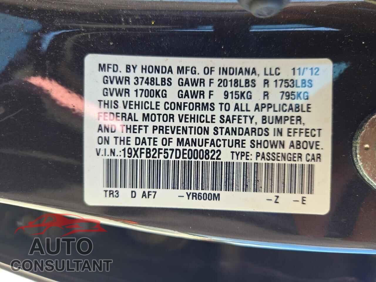 HONDA CIVIC 2013 - 19XFB2F57DE000822