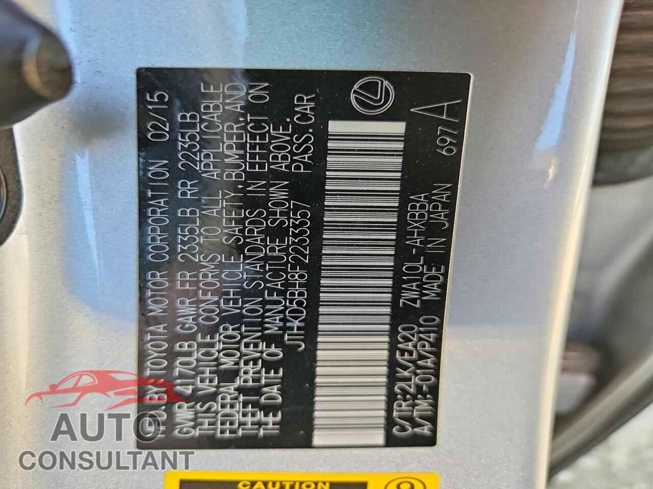 LEXUS CT 200 2015 - JTHKD5BH8F2233357