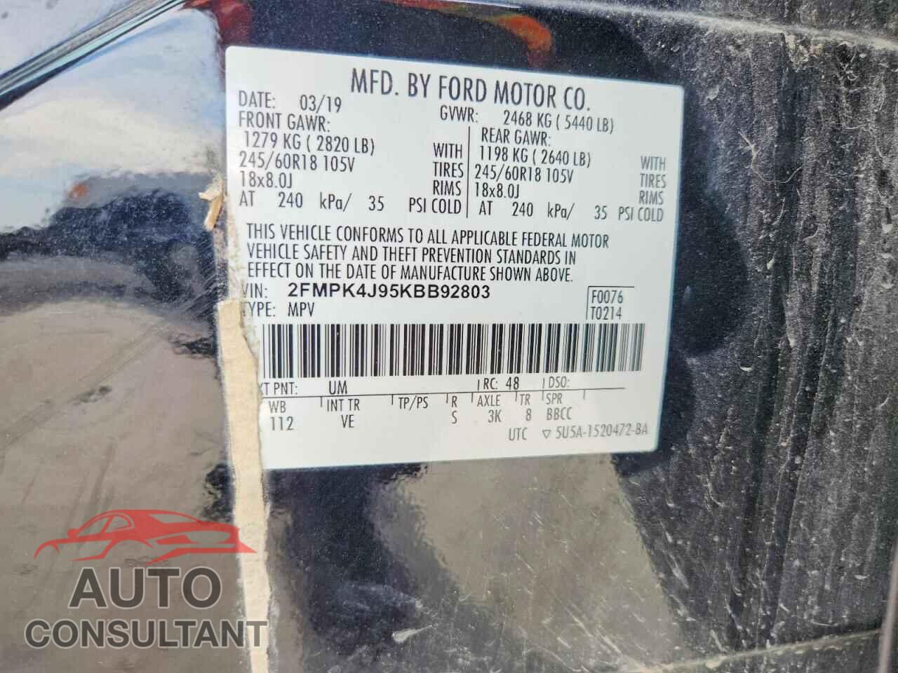 FORD EDGE 2019 - 2FMPK4J95KBB92803