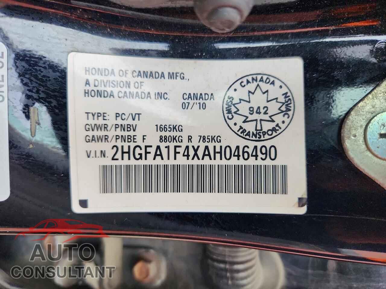 HONDA CIVIC 2010 - 2HGFA1F4XAH046490