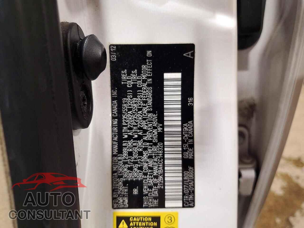 LEXUS RX350 2012 - 2T2BK1BA4CC148320